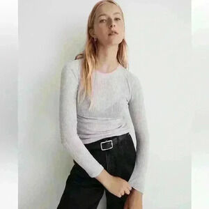 Madewell Variegated Ribbed Crewneck Long-Sleeve Tee Dusty Lavendar Size XXS